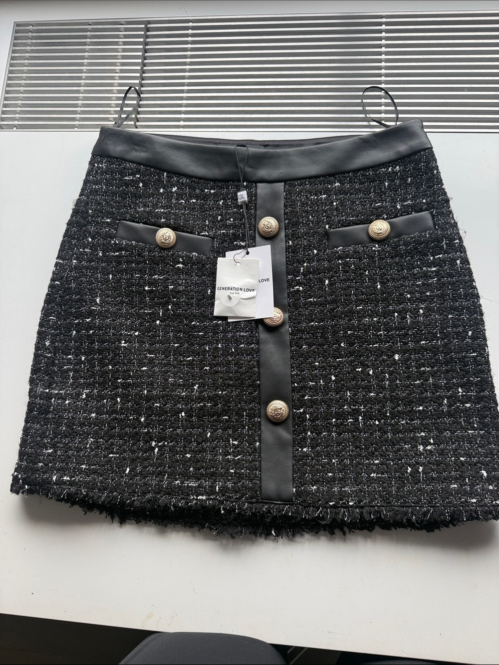 Generation Love Black Tweed Mini Skirt with Gold-Tone Buttons NWT size 2